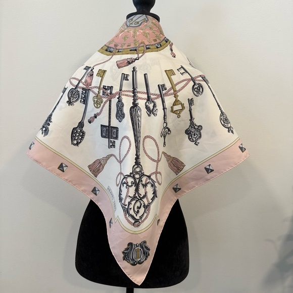 Authentic Hermes Pink and Gold Silk Scarf - Picture 9 of 11